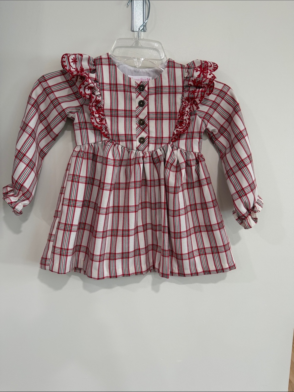 Bonnie Jean Red and White Plaid Button-Front Dress